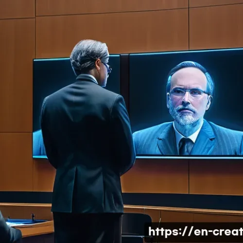 AI 저작물의 저작권 분쟁 해결 사례 - A modern courtroom scene emphasizing the complex interplay between human creativity and AI-generated...