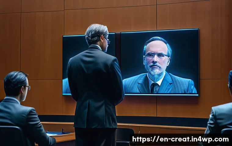 AI 저작물의 저작권 분쟁 해결 사례 - A modern courtroom scene emphasizing the complex interplay between human creativity and AI-generated...